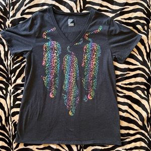 Volcom "3 Leoparteers" Grey Multi-Color/Rainbow Leopards V-Neck Y2K Junior's XL